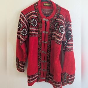 Red Patterned Cardigan Sweater